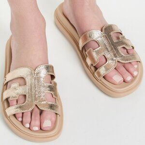 Sam Edelman | Valeri Metallic Leather Flat Sandals | Gold Leaf | Size 8